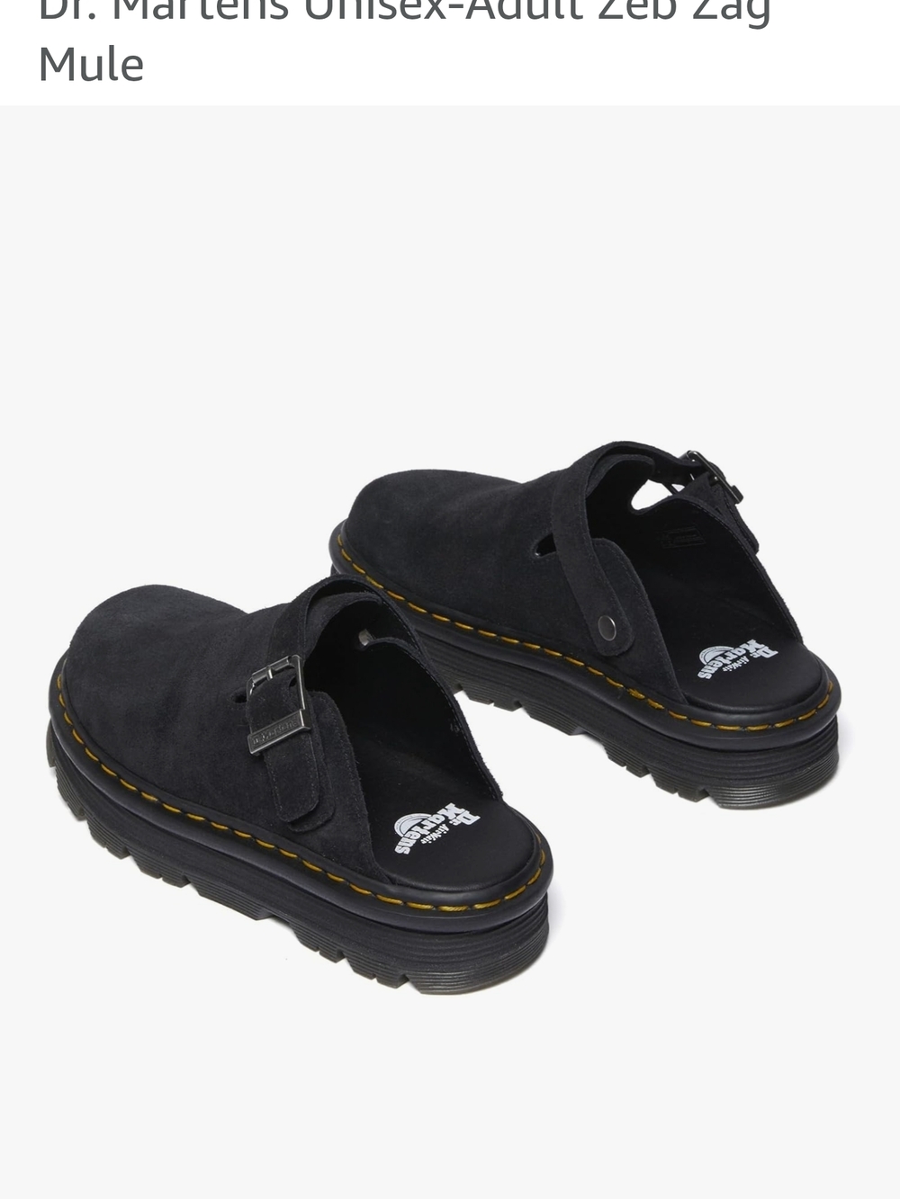 Dr. Martens Black Suede Mule with Yellow Welt Stitching - Picture 3 of 9